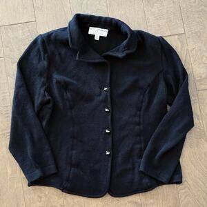 St. John Long Sleeve Collared Button Closure Sweater Jacket Black Womens Size 12